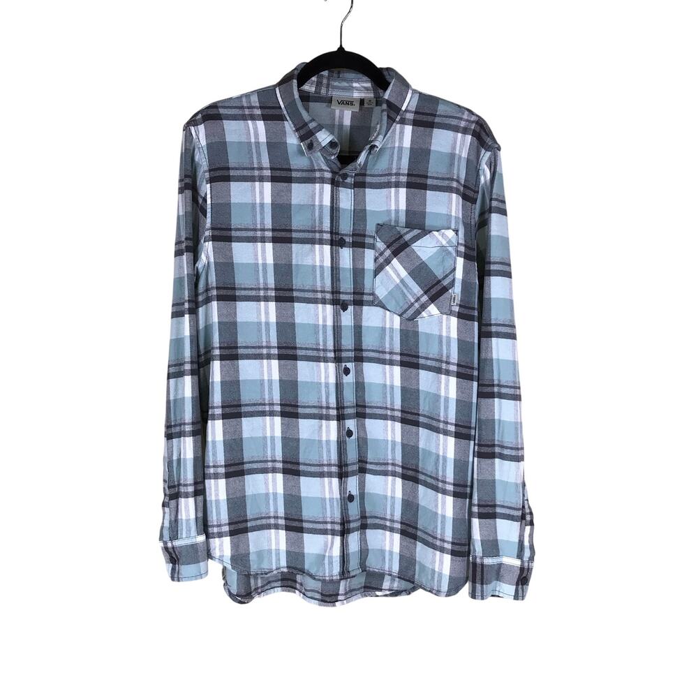 Vans Plaid Shirt Men’s Medium Blue 100% Cotton Long Sleeve Button Casual Skater